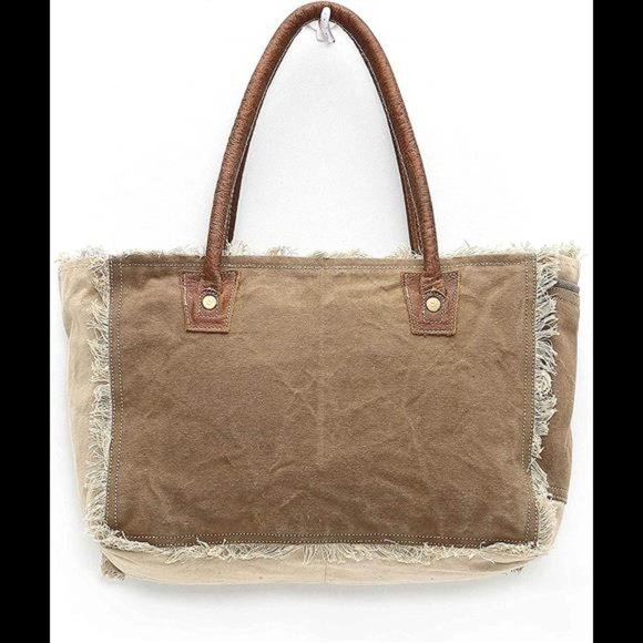 Tote Bag With Leather Handles Zipper Top Paris - Picture 3 of 4